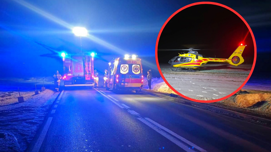 Cianowicie, na sygnale, wypadek drogowy, potrącenie młodego mężczyzny, akcja ratunkowa, akcja ratownicza, straż pożarna, śmigłowiec LPR