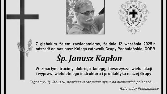 Janusz Kapłon, Grupa Podhalańska GOPR, ratownik górski, nie żyje Janusz Kapłon, śmierć, Podhale, Rabka-Zdrój