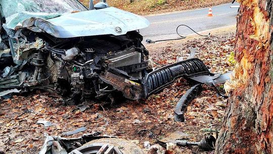 Tenczynek, powiat krakowski, wypadek w Tenczynku, samochód osobowy uderzył w drzewo, akcja ratunkowa w Tenczynku, na sygnale