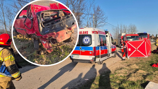 Słupów, powiat miechowski, dachowanie samochodu, nie żyje 22-letni mężczyzna, tragiczny wypadek w powiecie miechowskim