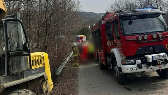 Kamionka Mała, powiat limanowski, akcja ratunkowa, mężczyzna przysypany ziemią, lotnicze pogotowie ratunkowe, śmigłowiec LPR