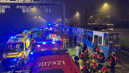 Kraków, Nowa Huta, rondo Kocmyrzowskie, zderzenie tramwajów w Krakowie, wypadek w Krakowie, poważny wypadek w Krakowie