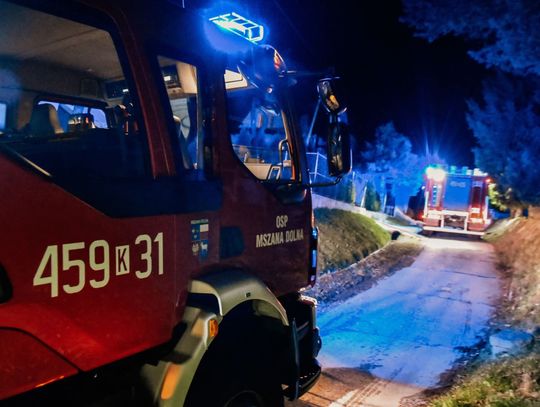 Akcja strażaków na ulicy Spadochroniarzy w Mszanie Dolnej. Płonęły sadze [ZDJĘCIA]