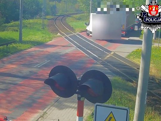 Sucha Beskidzka, przejazd kolejowy, policja Sucha Beskidzka, przepisy drogowe, kara za wjazd na tory