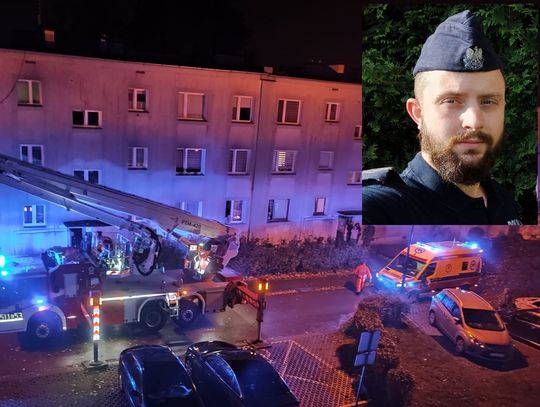 Policjant z Chełmka uratował rodzinę z płonącego budynku, wspinając się po balkonach