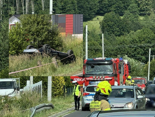 wypadek Stryszawa, dachowanie Stryszawa, DW946 wypadek, Stryszawa dachowanie samochodu, wypadek droga wojewódzka Stryszawa