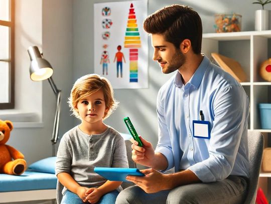 Na zdjęciu grafika pokazująca dziecko z terapeutą