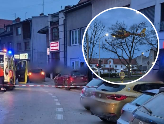 Kalwaria Zebrzydowska, wypadek w Kalwarii Zebrzydowskiej, matka z dzieckiem potrącona na pasach w Kalwarii Zebrzydowskiej, powiat wadowicki, śmigłowiec LPR, na sygnale, akcja ratunkowa