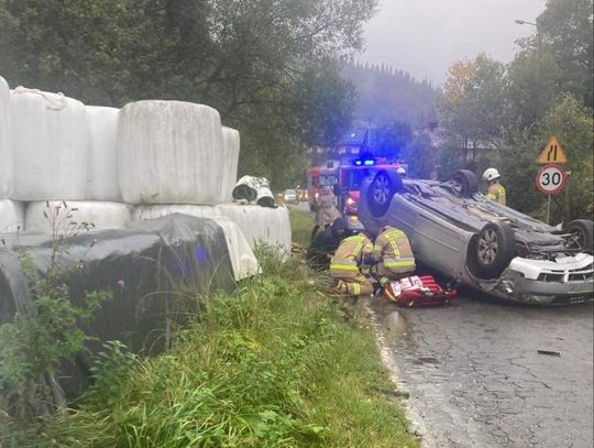 Na zdjęciu miejsce akcji ratunkowej po wypadku w Łapszance