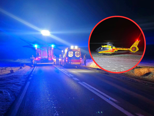 Cianowicie, na sygnale, wypadek drogowy, potrącenie młodego mężczyzny, akcja ratunkowa, akcja ratownicza, straż pożarna, śmigłowiec LPR