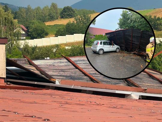 Nawałnica w Małopolsce. Wiatr zerwał dach szkoły w Lubniu, drzewa blokowały drogi