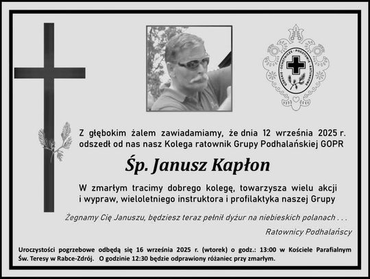 Janusz Kapłon, Grupa Podhalańska GOPR, ratownik górski, nie żyje Janusz Kapłon, śmierć, Podhale, Rabka-Zdrój