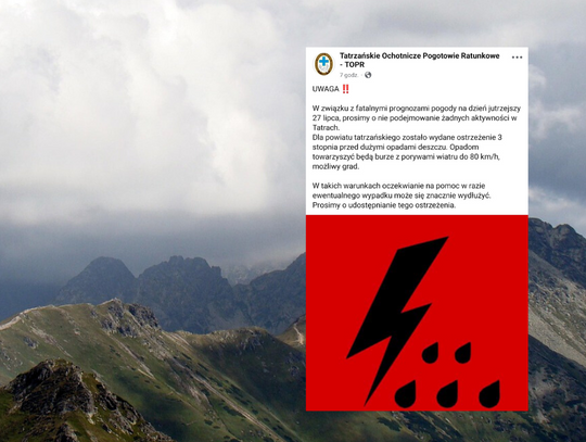 TOPR, Tatry, alert pogodowy, zagrożenie w górach, bezpieczeństwo w Tatrach