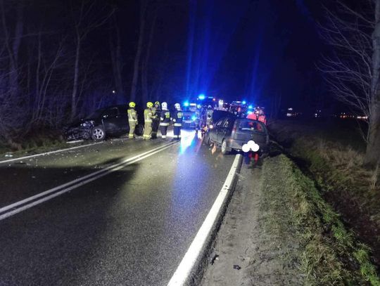 Na zdjęciu miejsce wypadku dwóch samochodów osobowych w miejscowości Czechy