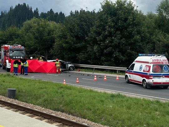 Na zdjęciu miejsce wypadku drogowego w Poroninie