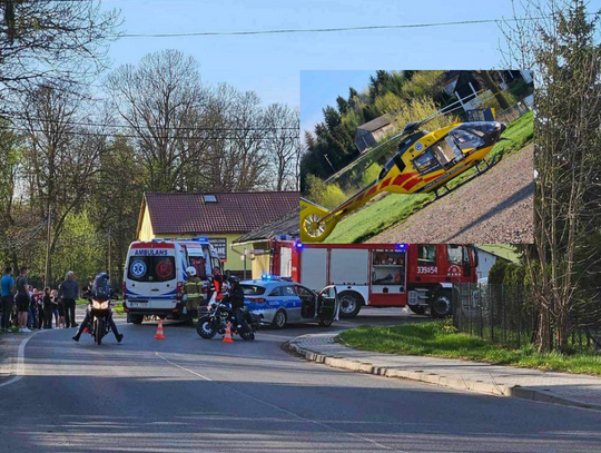 Na zdjęciu miejsce wypadku w Sieciechowicach i śmigłowiec LPR