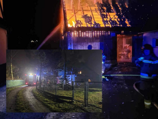 Na zdjęciu strażacy w akcji podczas pożarów w Słomnikach i Słopnicach