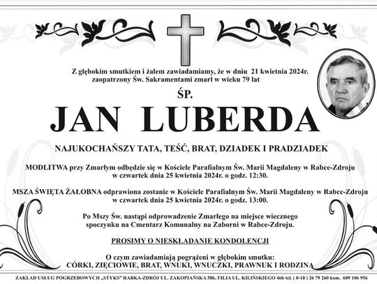 Na zdjęciu nekrolog Jana Luberdy, założyciela firmy Blachotrapez
