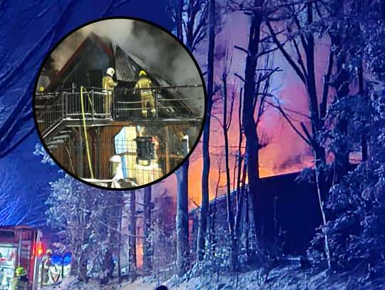 Mszana Dolna, powiat limanowski, straż pożarna, akcja gaśnica, na sygnale, poza drukarni z Mszanie Dolnej