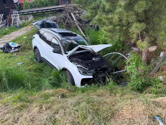 Wypadek na DK49 w Czarnej Górze. Samochód w rowie, dwie osoby w szpitalu [FOTO]