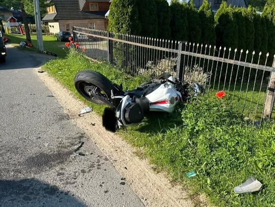 wypadek motocyklowy Dzianisz, ranny motocyklista, zderzenie motocykla z samochodem, bezpieczeństwo na drogach, Dzianisz wypadek
