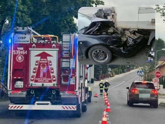 wypadek Jordanów, zderzenie Jordanów Generała Maczka, Jordanów Generała Maczka wypadek, utrudnienia w ruchu Jordanów, poszkodowany wypadek Jordanów