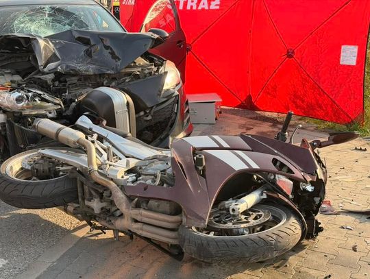 Krzyszkowice, na sygnale, akcja ratunkowa, powiat myślenicki, wypadek w Krzyszkowicach, wypadek motocyklisty