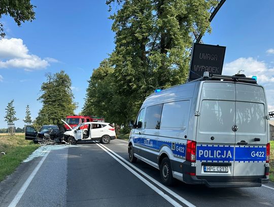 wypadek Zator, DK44, wypadek samochodowy Zator, kierowca uciekł, poszukiwania kierowcy, ranna pasażerka, zderzenie czołowe, Hyundai Mercedes wypadek