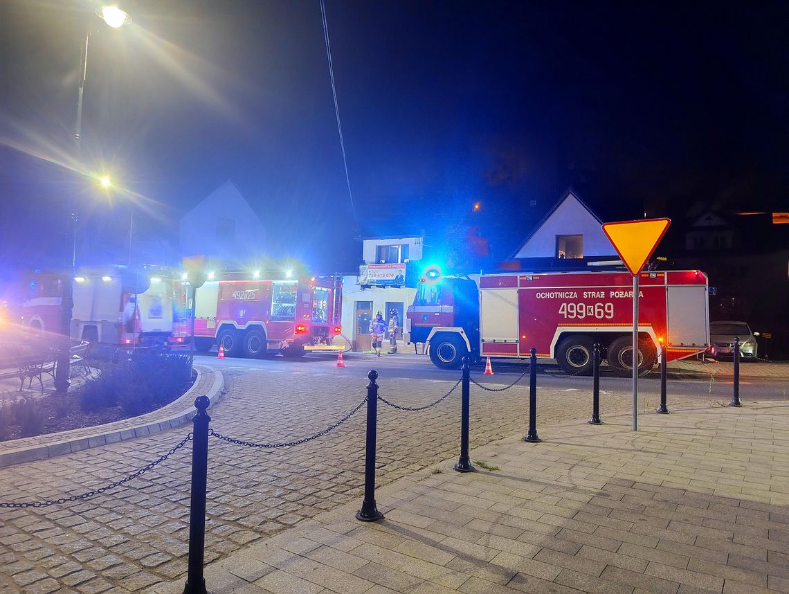 Rabka-Zdrój, pożar, ulica Rynek, akcja gaśnicza, strażacy, straż pożarna, na sygnale, Podhale