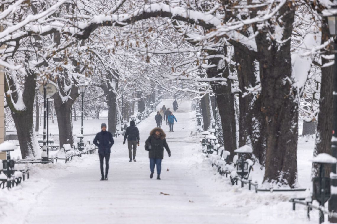 Na zdjęciu zaśnieżone chodniki w Krakowie