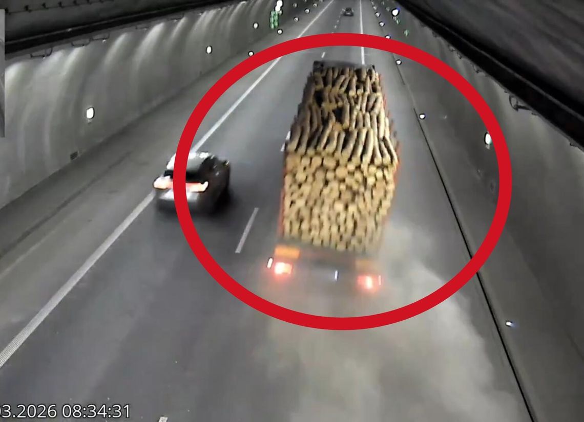 Zakopianka, tunel na Zakopiance, pęknięta opona w ciężarówce, ograniczenia w tunelu na Zakopiance, Podhale, powiat myślenicki