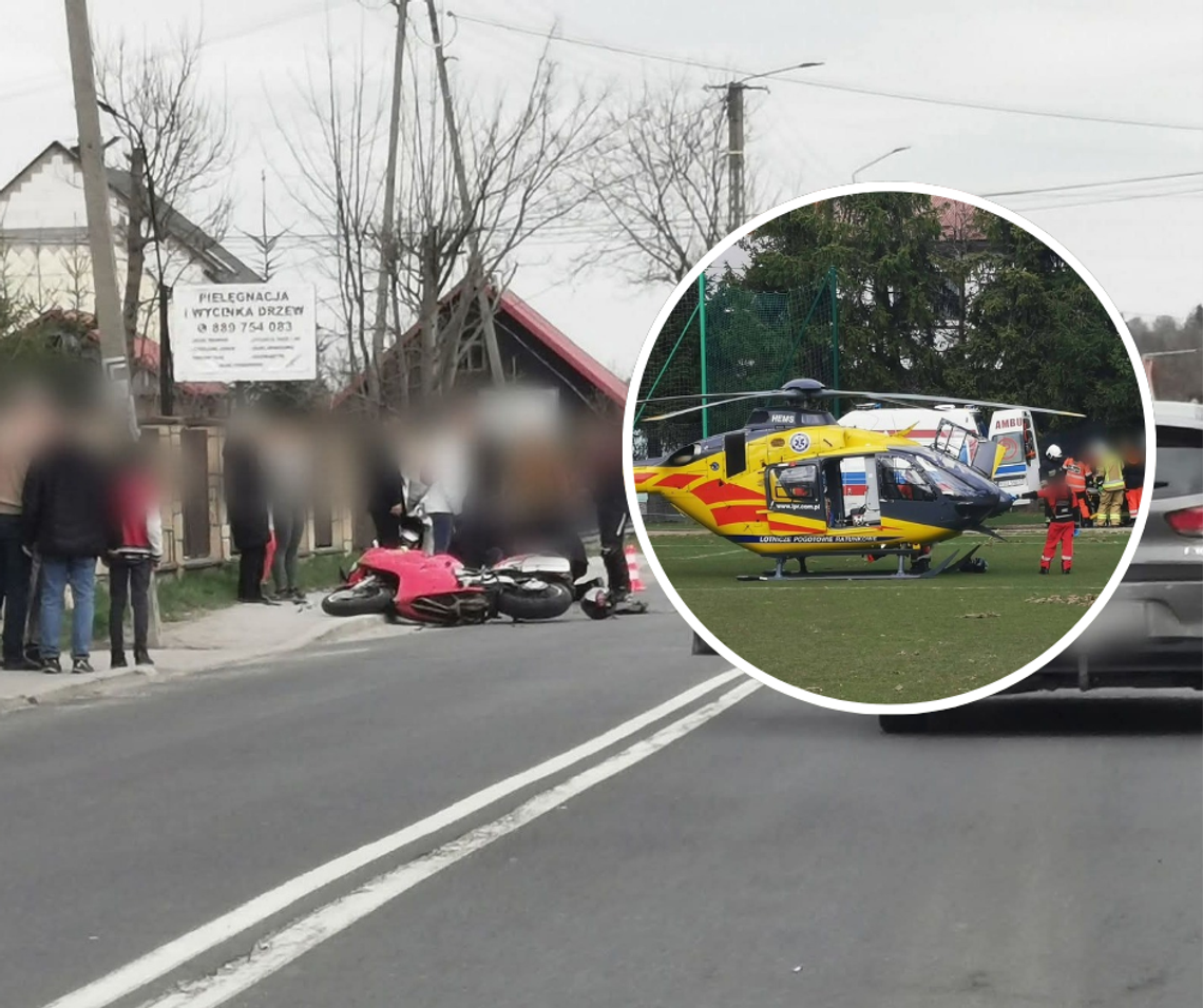 Zawoja powiat suski, powiat suski, śmigłowiec LPR, wypadek motocyklisty w zawoi, ciężki wypadek motocyklisty, akcja ratunkowa, śmigłowiec lotniczego pogotowia ratunkowego