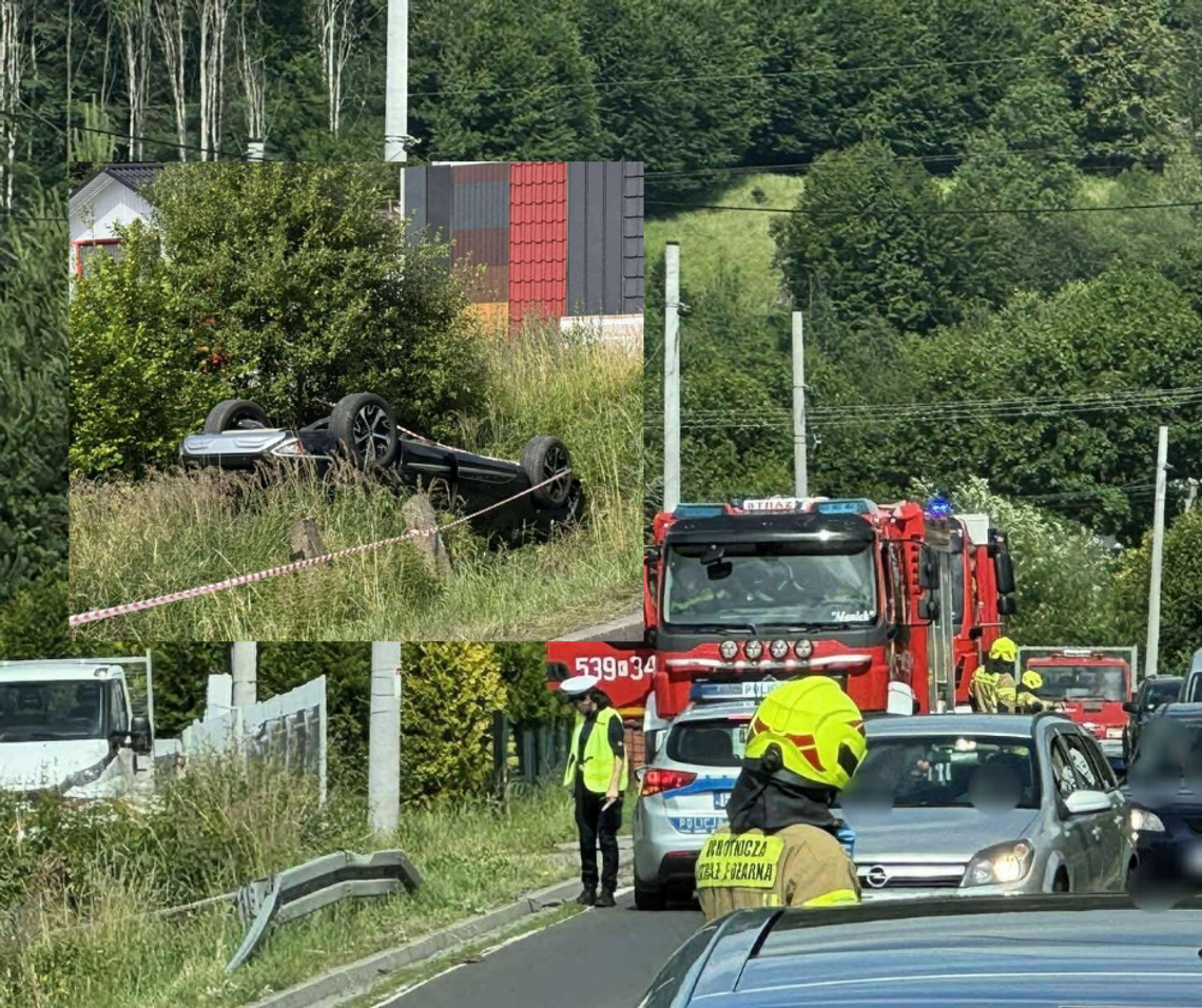 wypadek Stryszawa, dachowanie Stryszawa, DW946 wypadek, Stryszawa dachowanie samochodu, wypadek droga wojewódzka Stryszawa