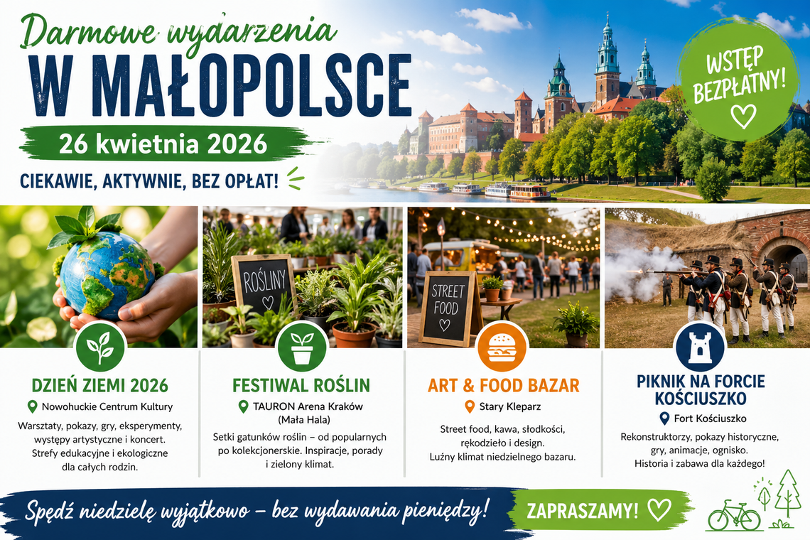 Darmowe wydarzenia w Krakowie 26 kwietnia 2026 – gdzie warto się wybrać? Darmowe wydarzenia w Krakowie 26 kwietnia 2026 – gdzie warto się wybrać?
