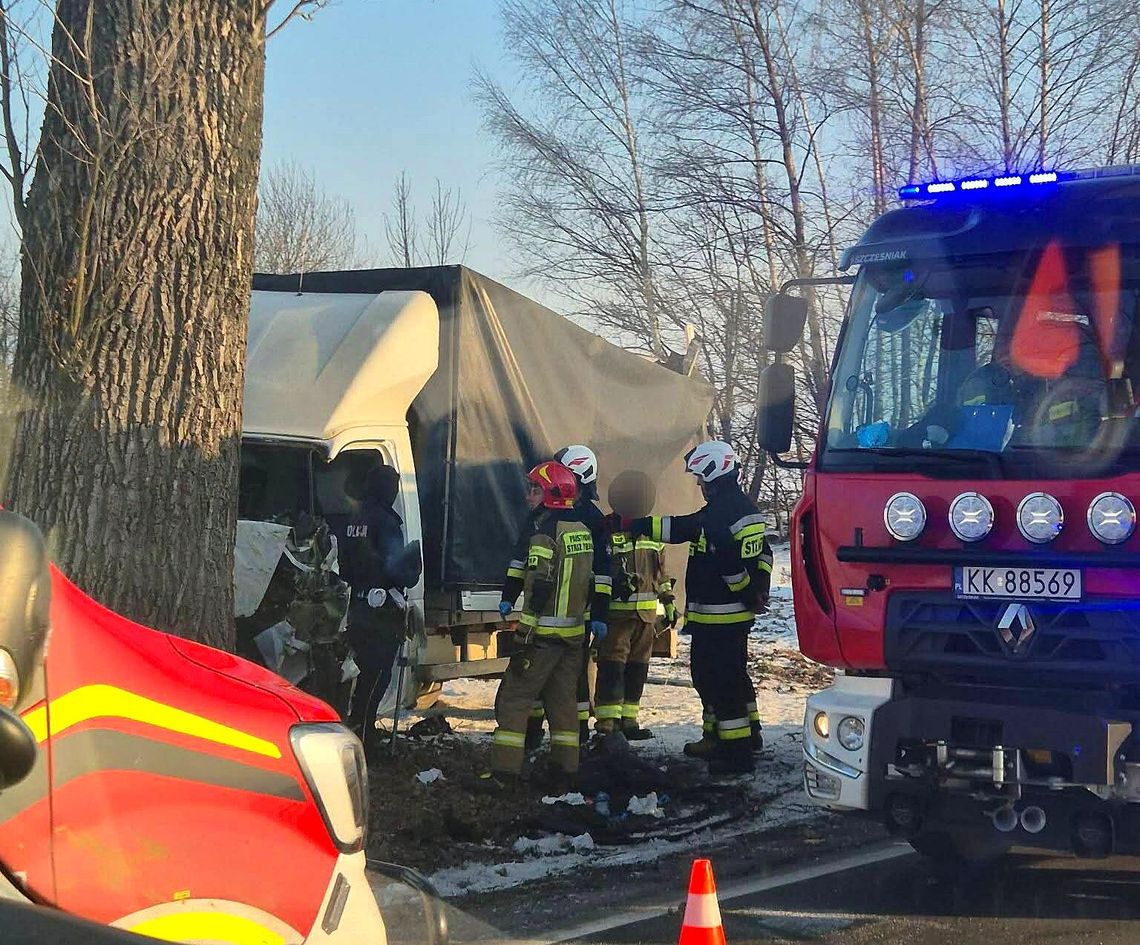 Czułówek, powiat krakowski, gmina Czernichów, na sygnale, akcja ratunkowa, akcja ratownicza, akcja służb, samochód uderzył w drzewo