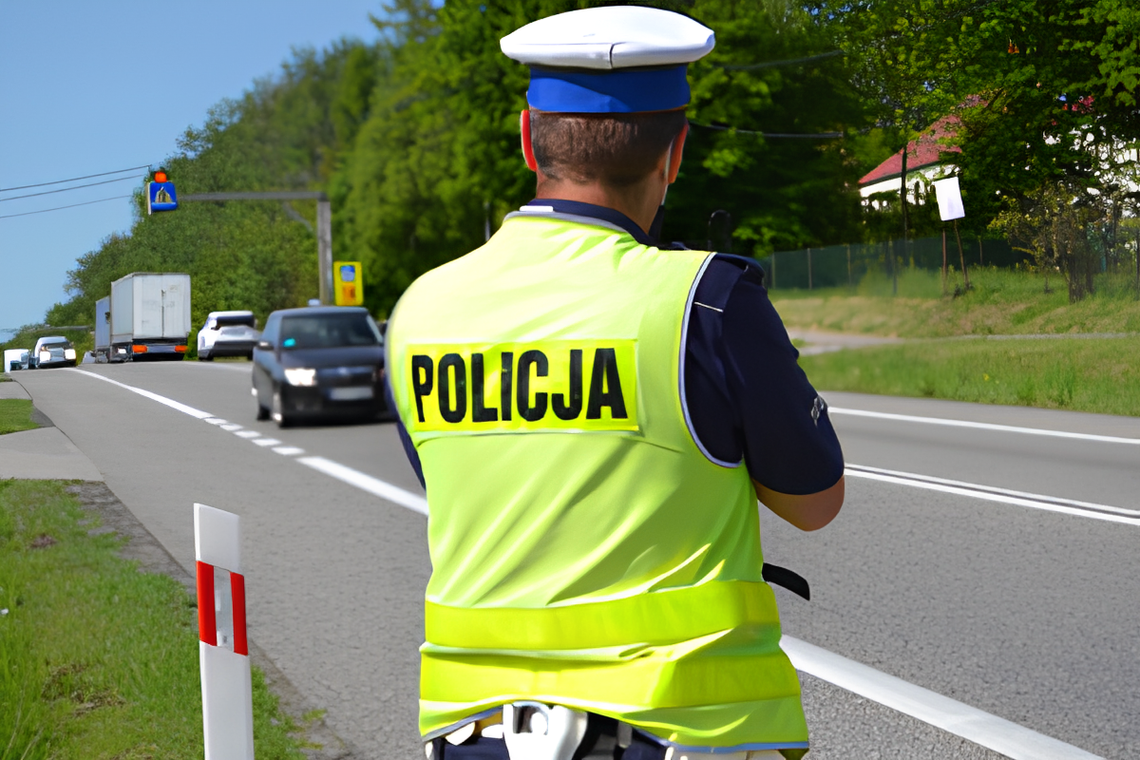 Policjant mierzący prędkość.