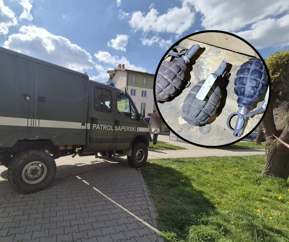 Wadowice, saperzy, granat typu F1, granat w piwnicy budynku Wadowicach, ewakuacja mieszkańców, ewakuacja w Wadowicach