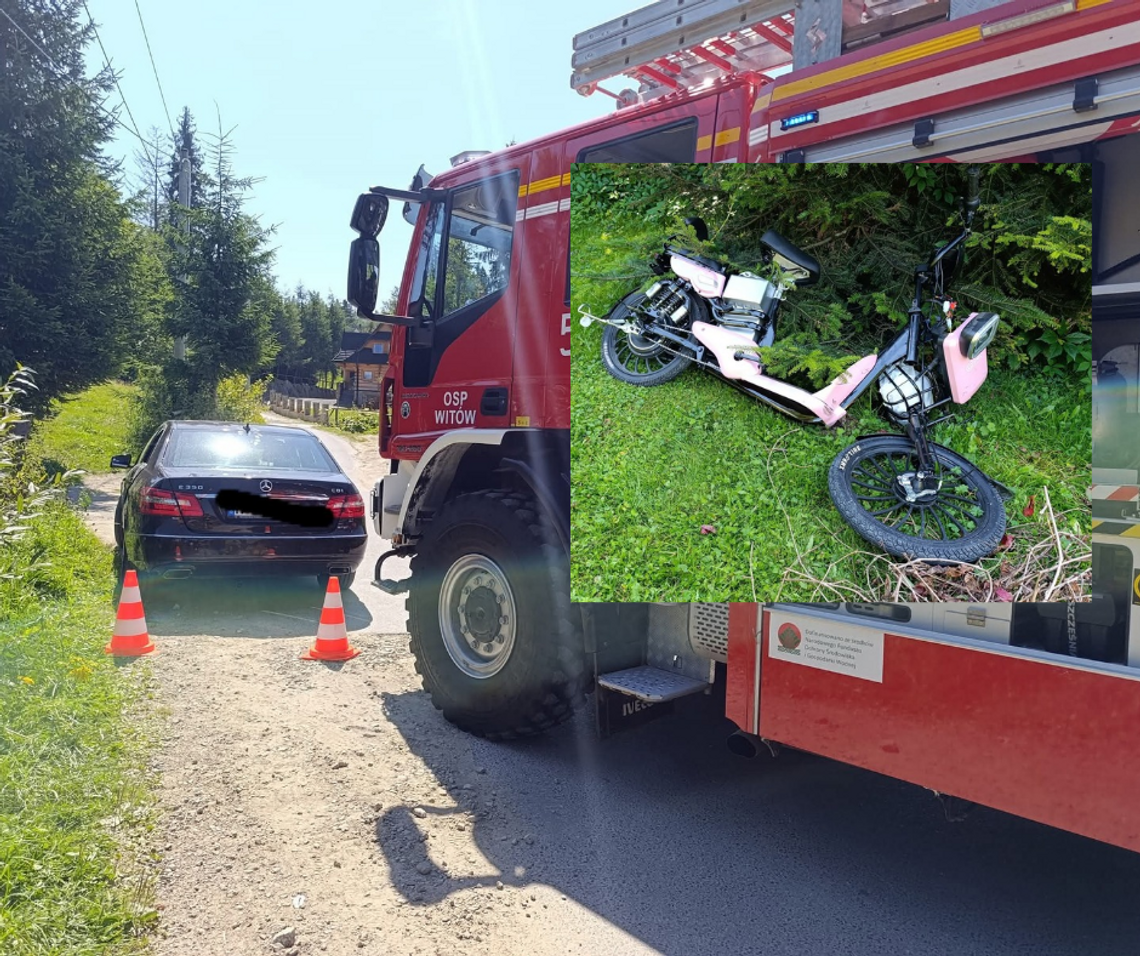 wypadek Witów, wypadek powiat tatrzański, motorower elektryczny wypadek, zderzenie samochód motorower, wypadek Tatry