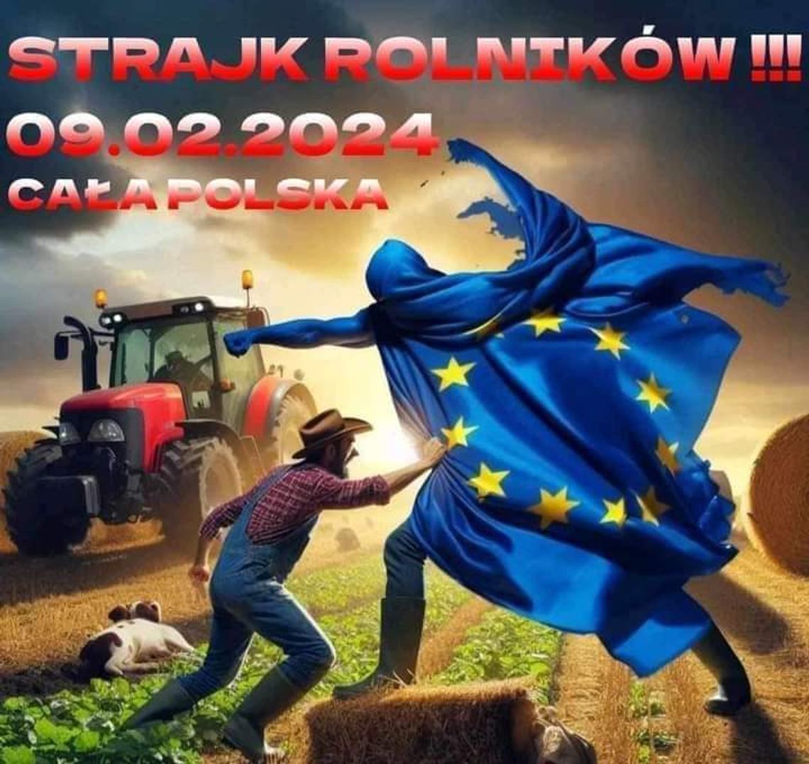 Grafika promująca piątkowy strajk rolników w całej Polsce