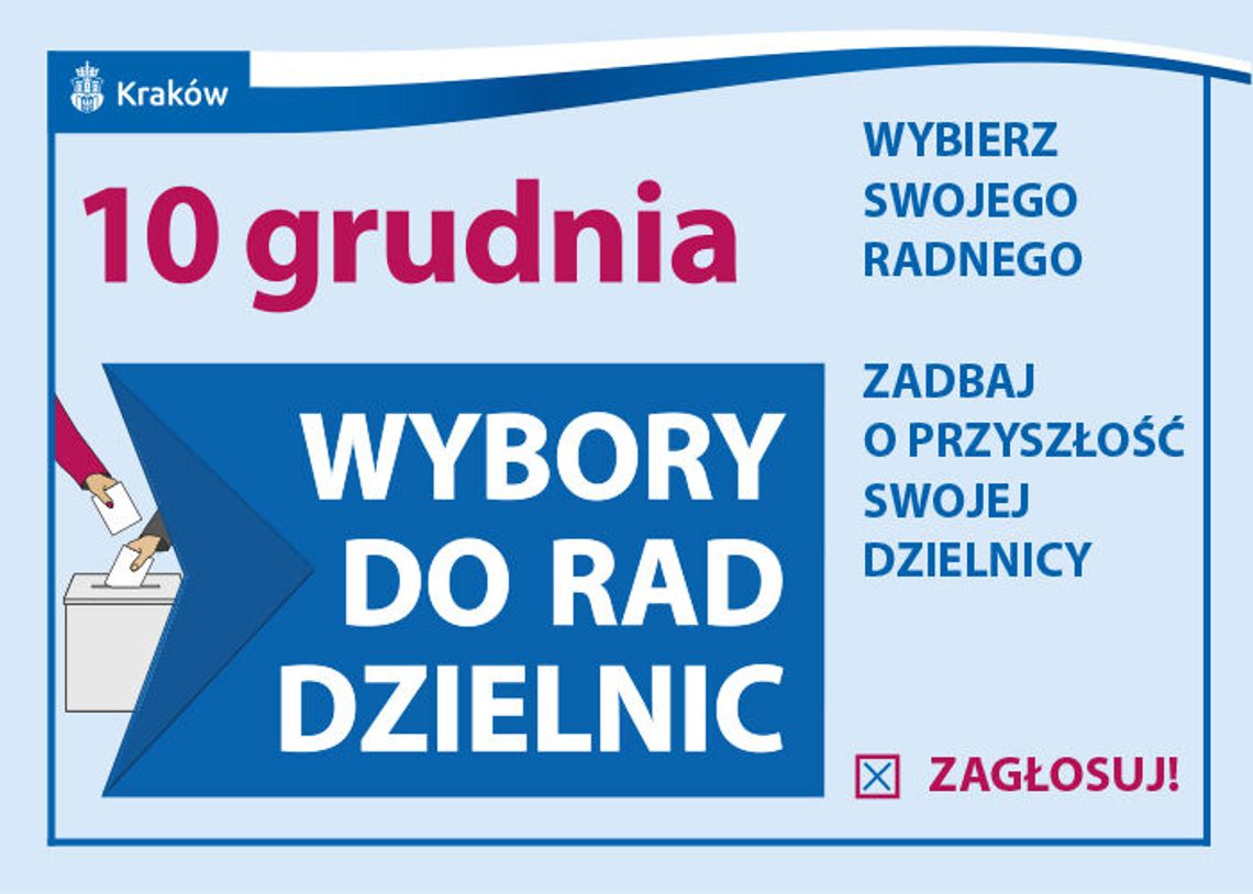 Tak prezentuje się grafika, zachęcająca do udziału w wyborach do Rad Dzielnic Miasta Krakowa