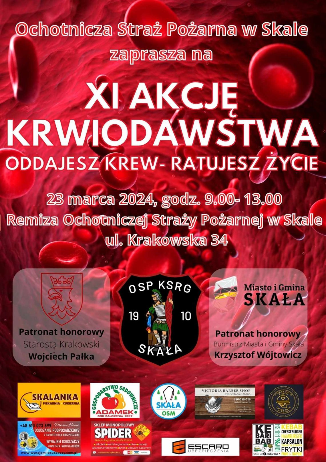 Na zdjęciu plakat promujący Akcję Krwiodawstwa w Skale