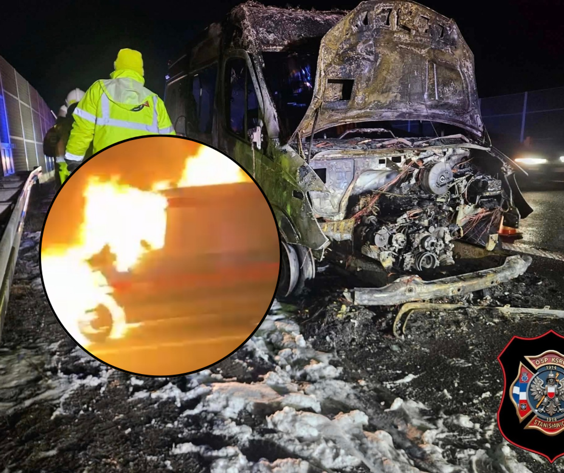 Karetka, a4, autostrada a4, Stanisławice, pożar karetki pogotowia, pogotowie ratunkowe, powiat Bocheński, Bochnia, na sygnale