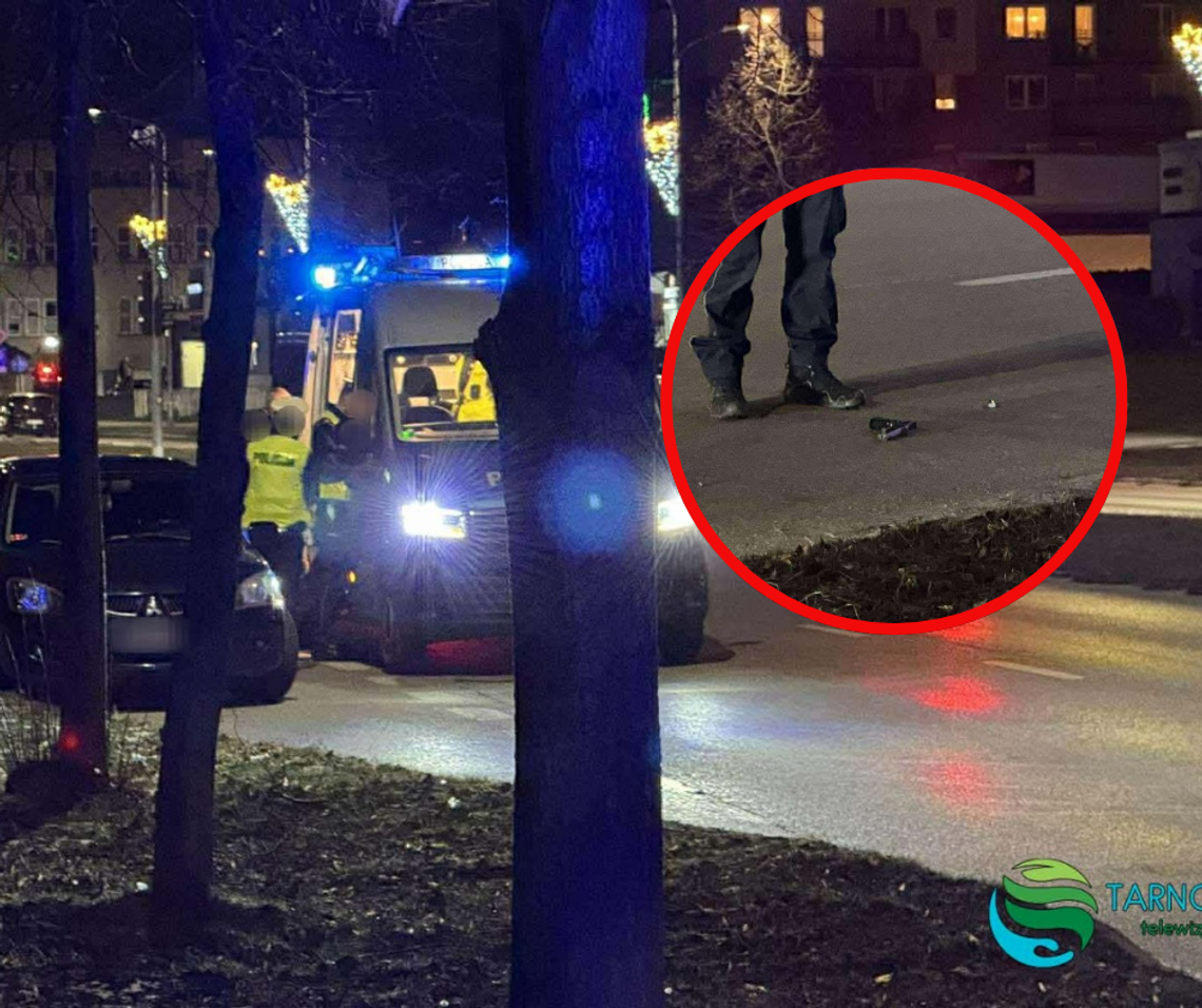 Tarnów, potrącenie mężczyzny w Tarnowie, broń na drodze, potrącenie mężczyzny z bronią, wypadek w centrum Tarnowa, akcja służb, dochodzenie służb