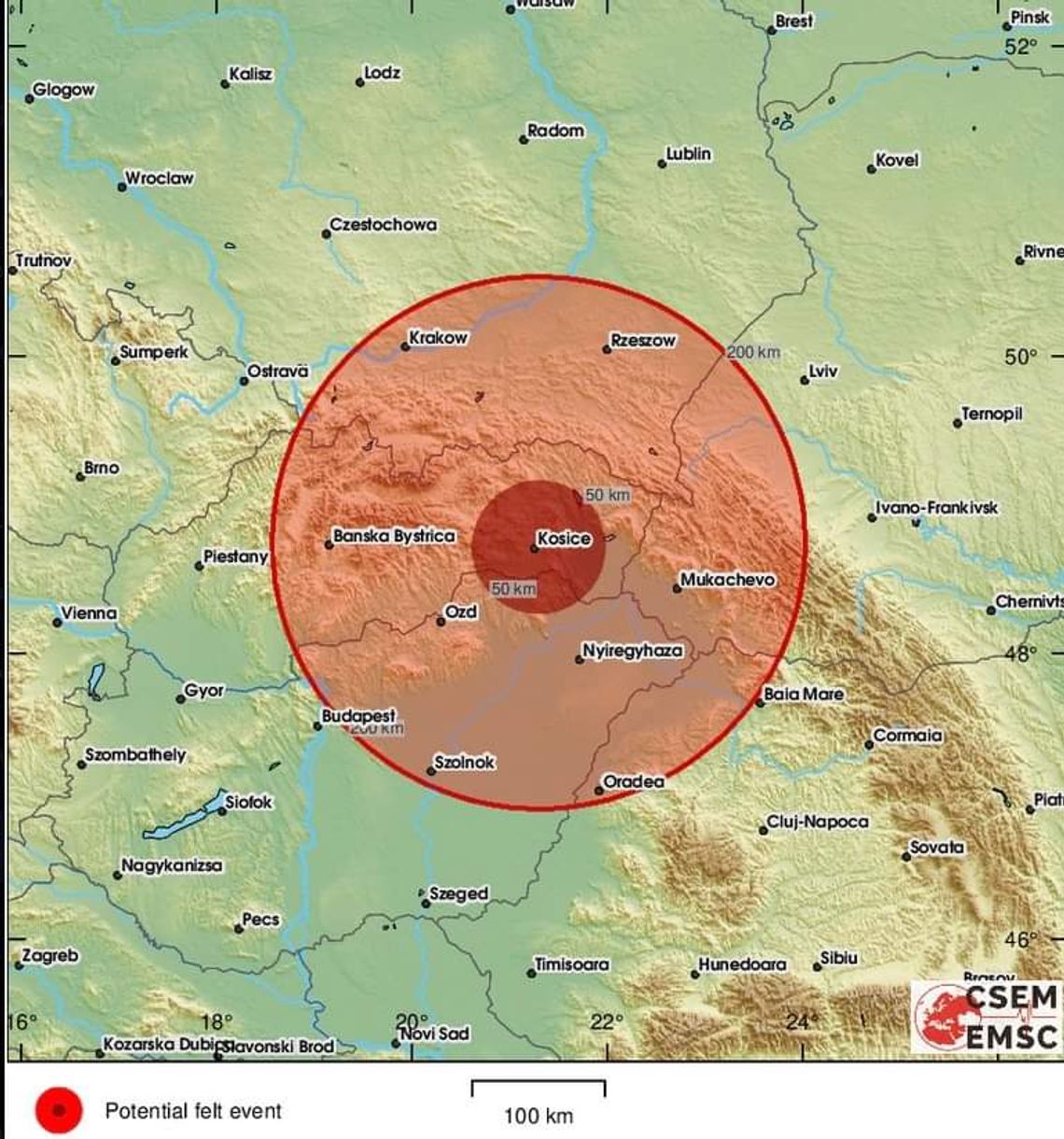 Epicentrum trzęsienia ziemi znajdowało się w okolicy Koszyc
