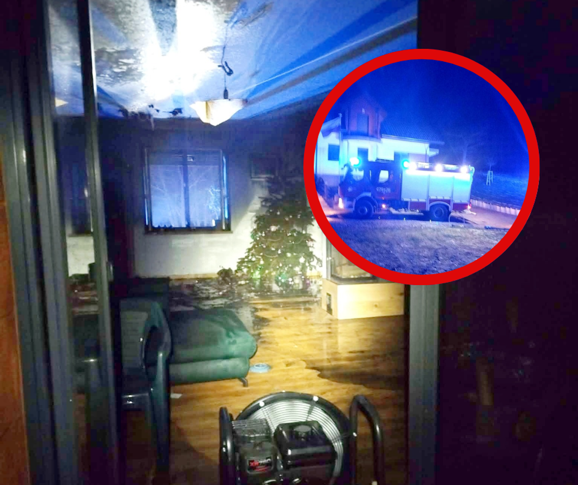 Głogoczów, zwarcie instalacji elektrycznej przy choince, pożar w powiecie myślenickim, akcja gaśnicza w powiecie myślenickim, pożar w Głogowie