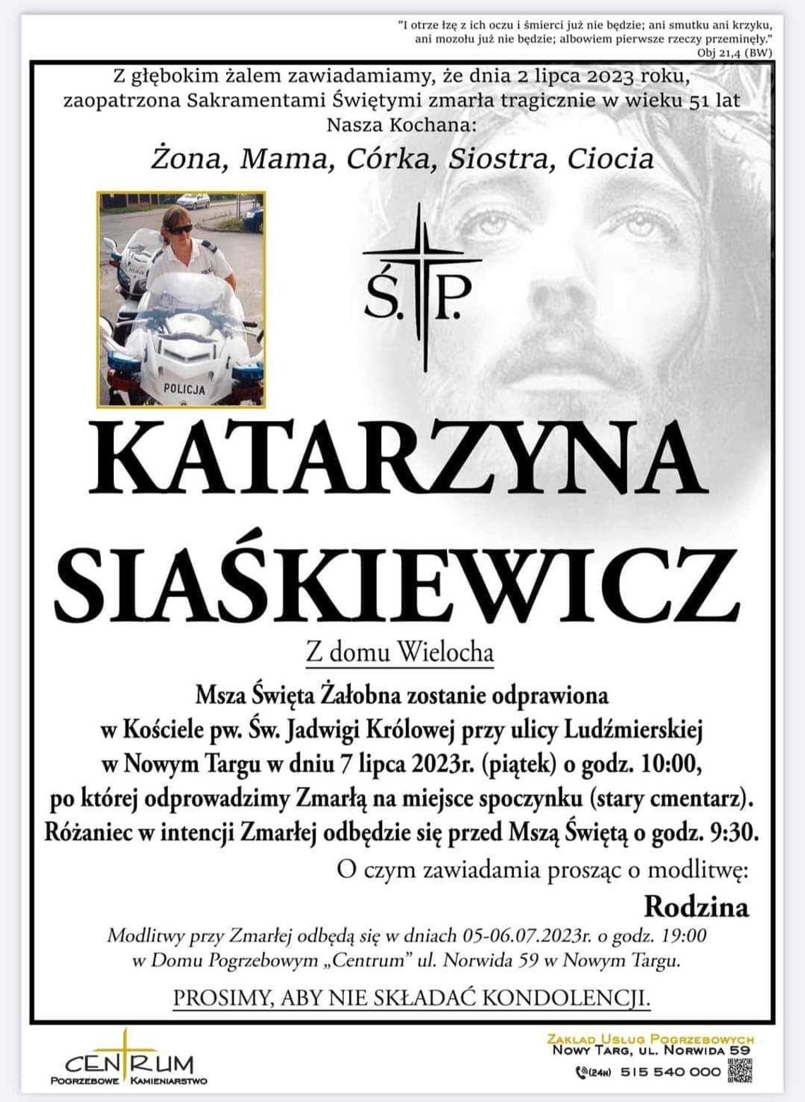 Ostatnie pożegnanie nowotarskiej policjantki w piątek 7 lipca