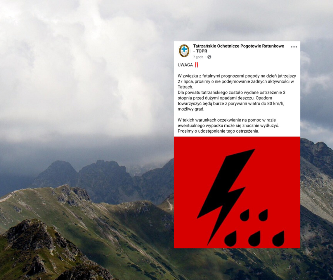 TOPR, Tatry, alert pogodowy, zagrożenie w górach, bezpieczeństwo w Tatrach