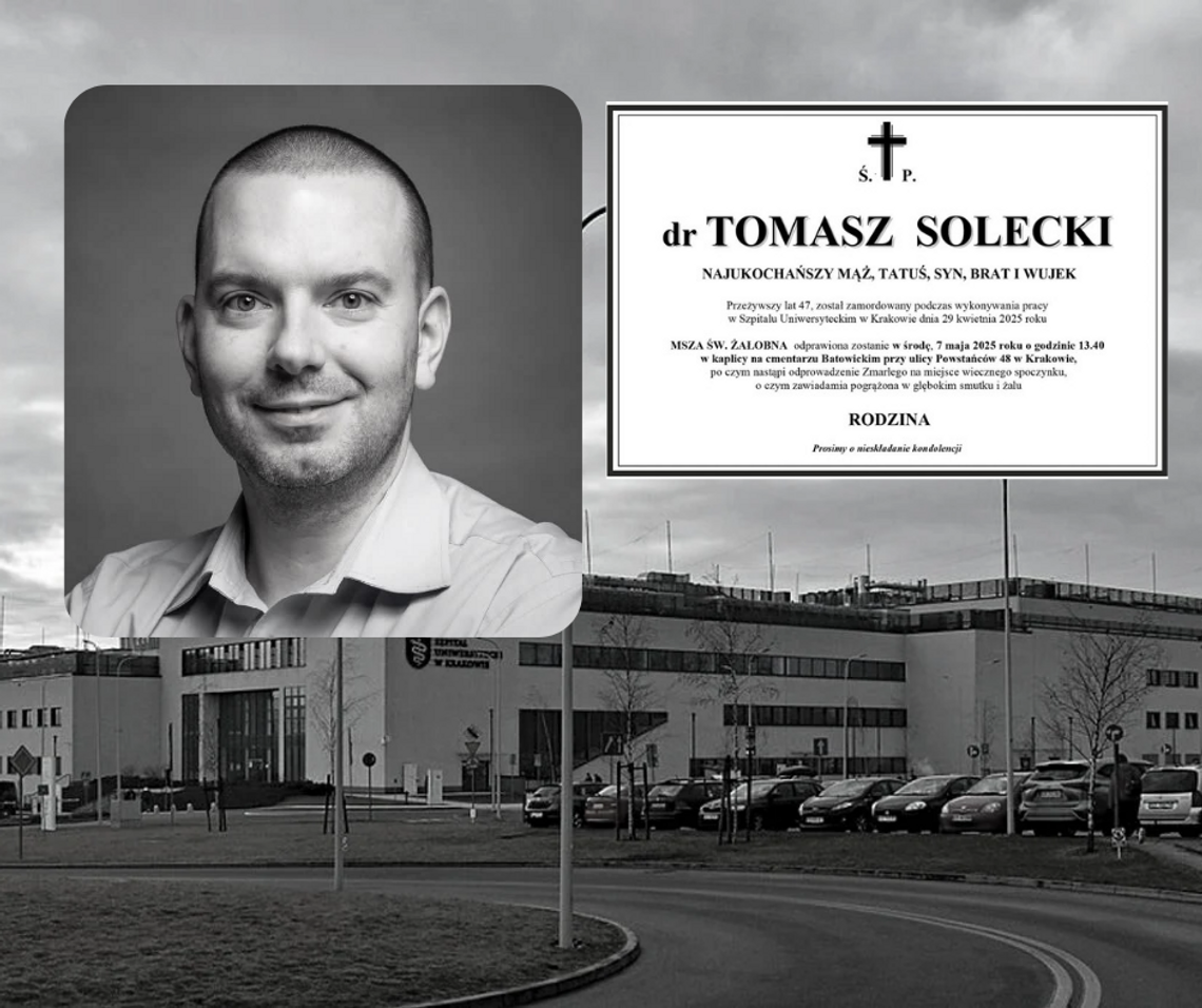 zabójstwo lekarza Kraków, lekarz zabity Kraków, morderstwo w szpitalu Kraków, funkcjonariusz Służby Więziennej zabił lekarza, Tomasz Solecki, pogrzeb Tomasza Soleckiego