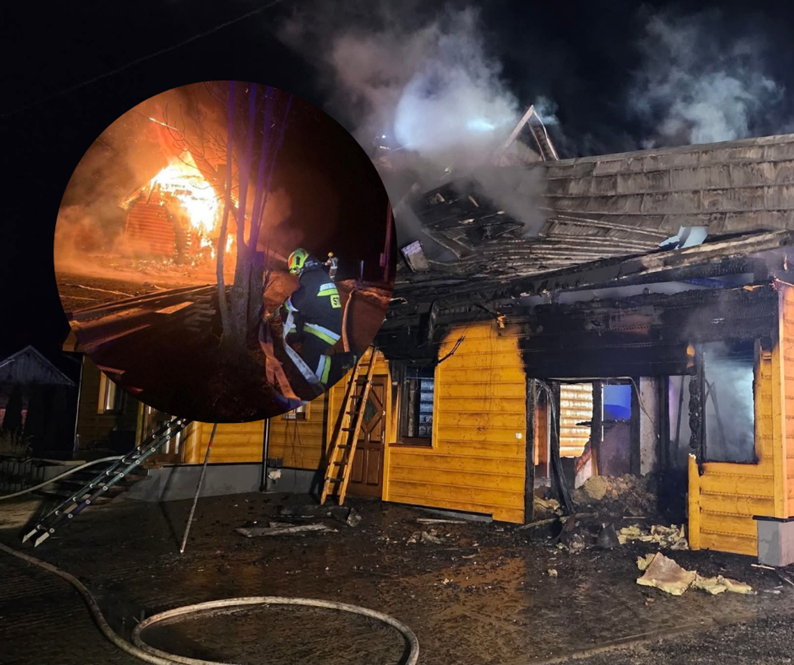 Pożar w Zubrzycy Górnej, pożar na Orawie, powiat nowotarski, straż pożarna, strażacy, akcja gaśnicza