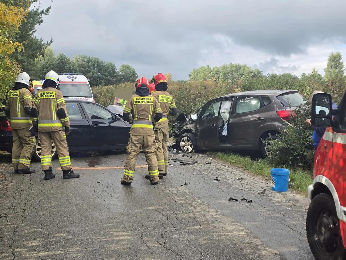 Czubrowice, gmina Jerzmanowice Przeginia, powiat krakowski, wypadek drogowy, zderzenie dwóch samochodów w Czubrowicach, akcja ratunkowa, na sygnale